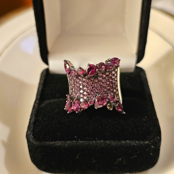Jewelry - 4.66 CTW Raspberry Rhodolite Rhodium Over Sterling Cocktail Ring Size 8 R1P23